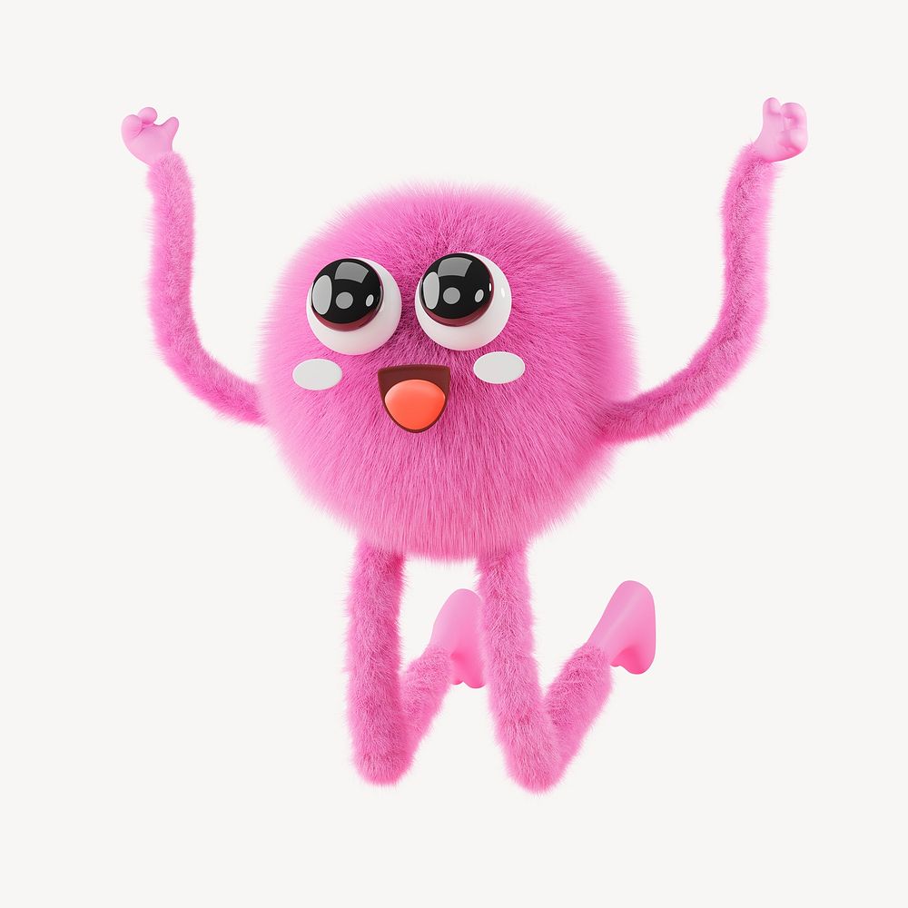 Cute monster jumping collage element, 3D rendering psd