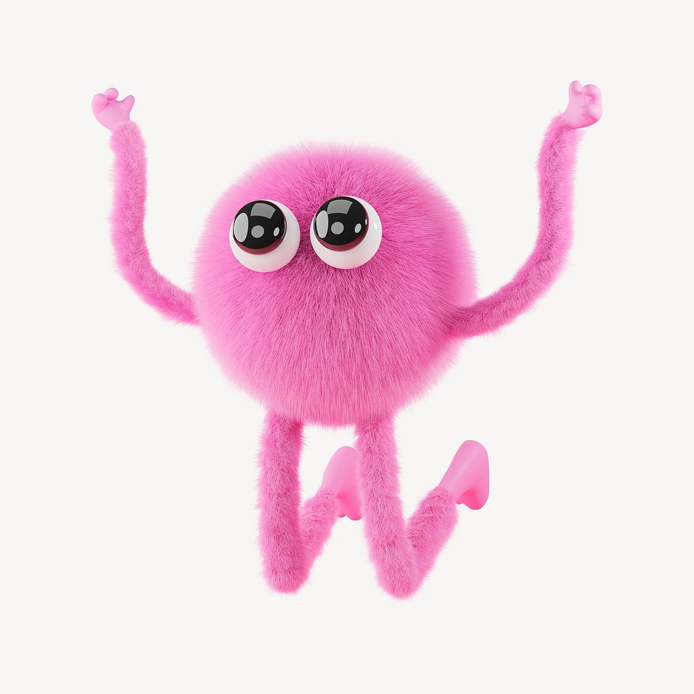 Cute monster jumping collage element, 3D rendering psd