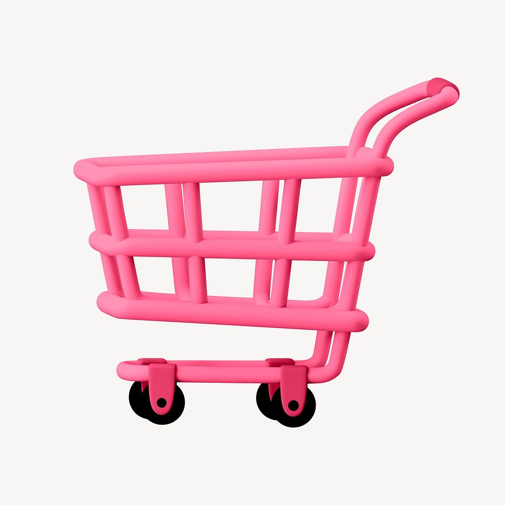 Shopping cart collage element, 3D rendering psd