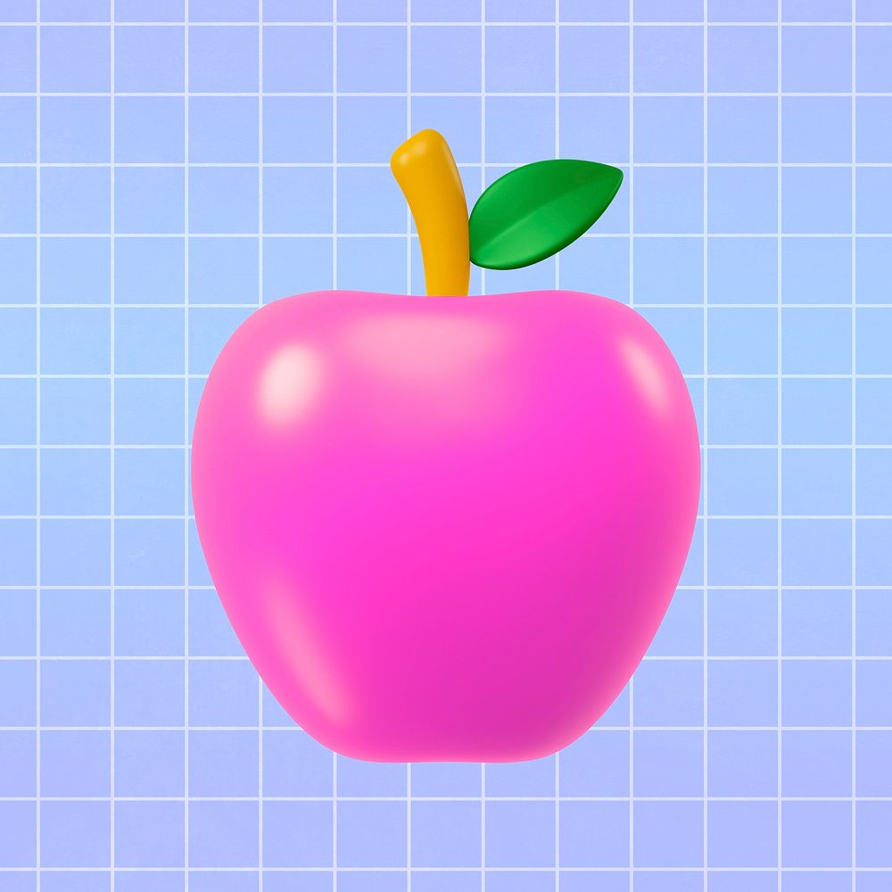 Pink apple collage element, 3D rendering psd