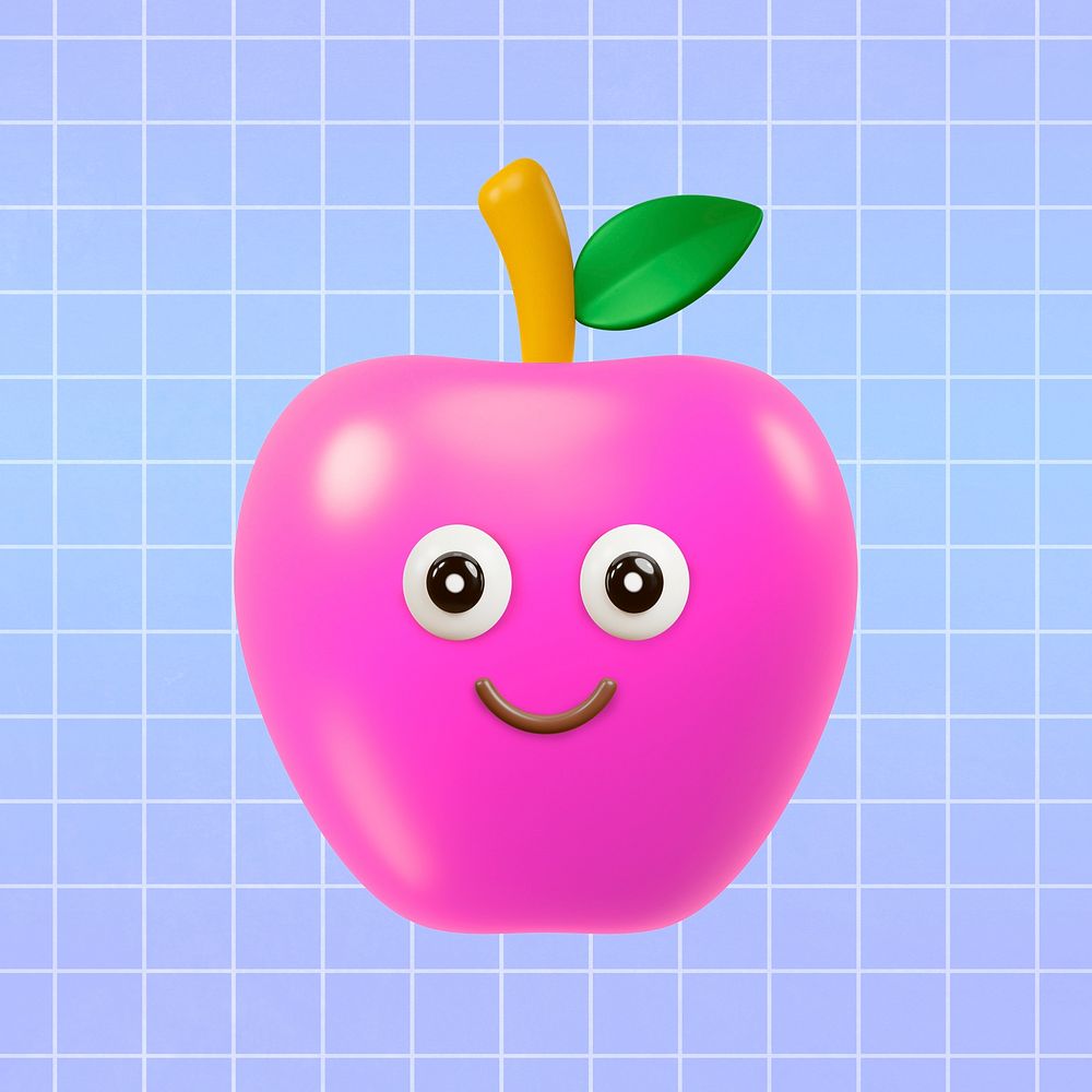 Smiling apple collage element, 3D rendering psd