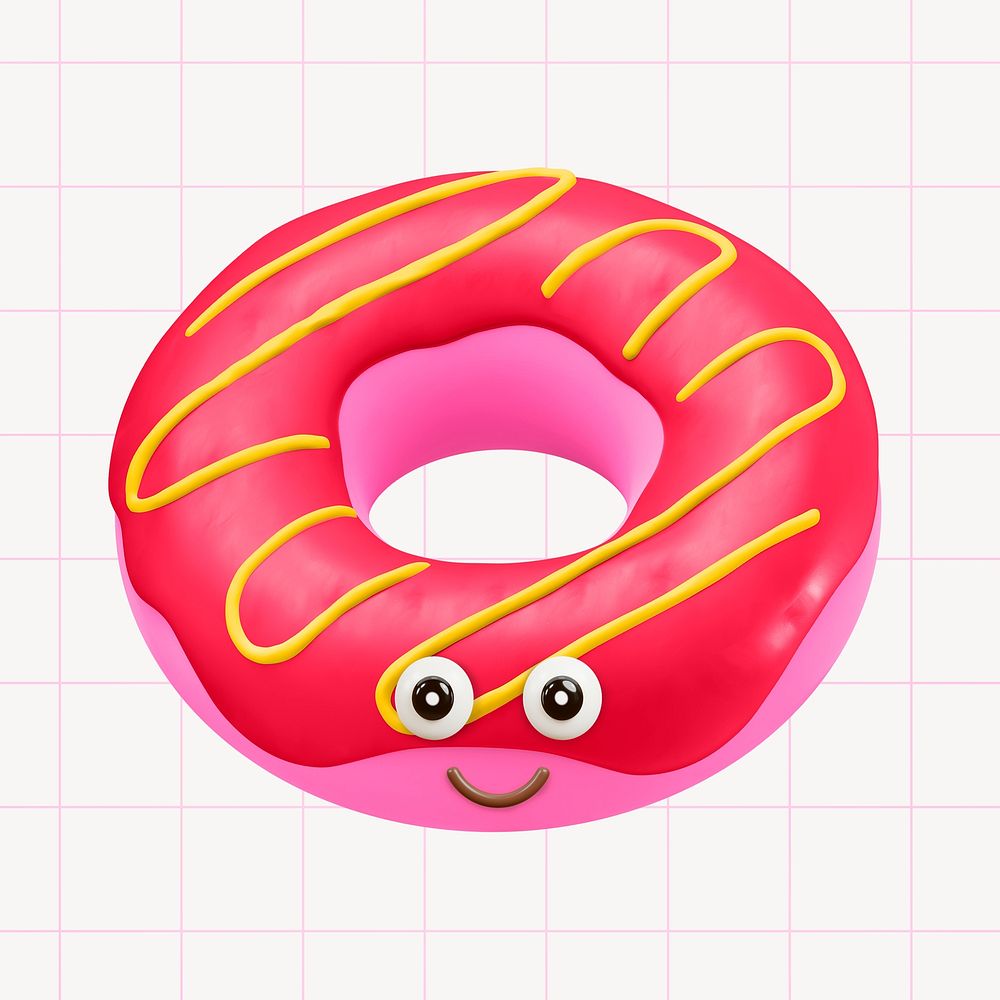 Cute donut collage element, 3D rendering psd