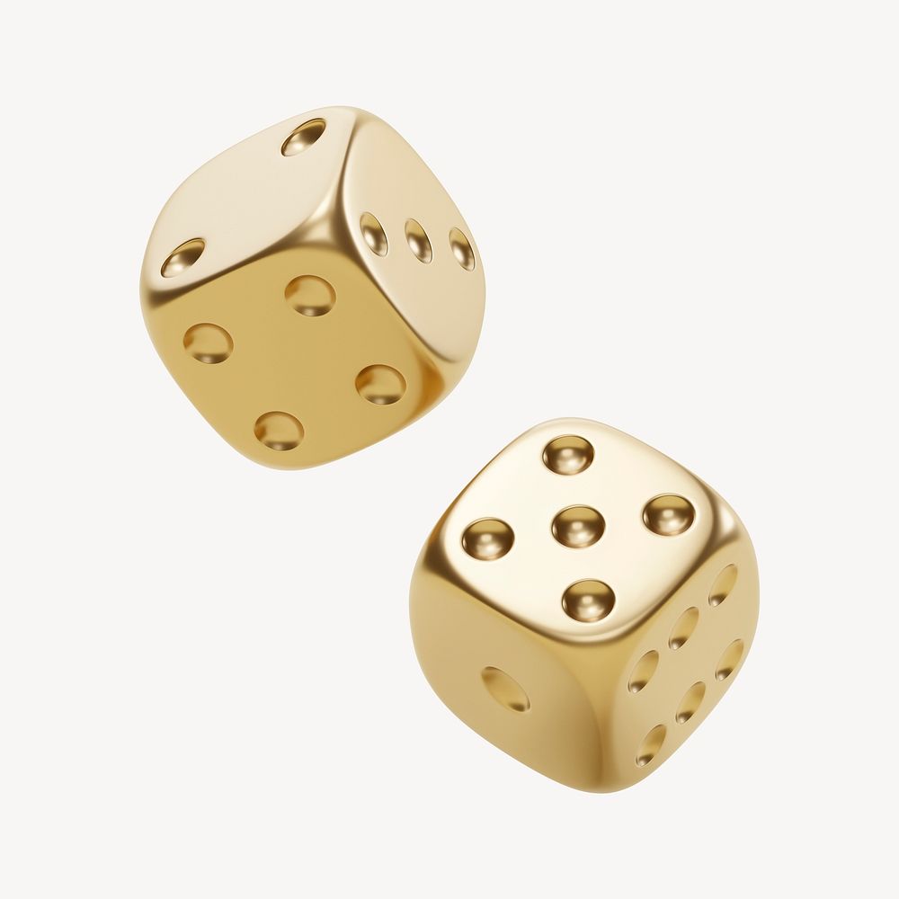 Golden dice collage element, 3D rendering psd
