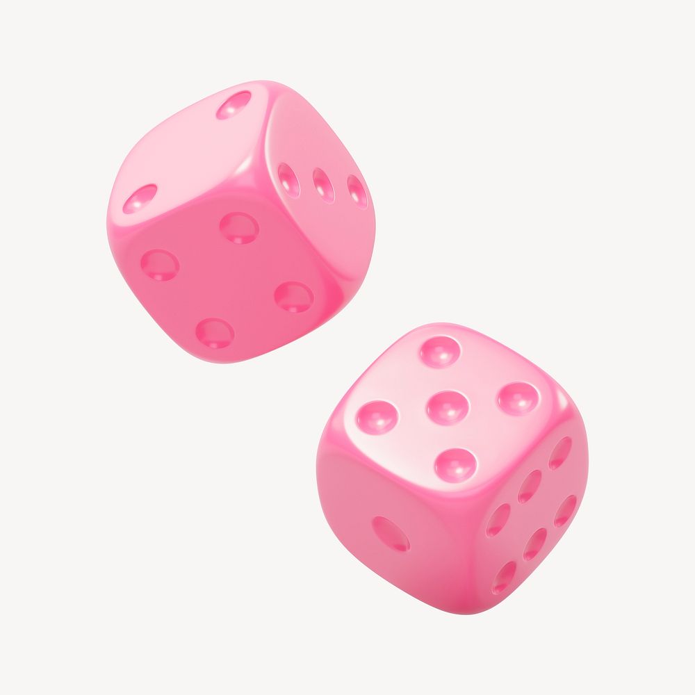 Pink dice collage element, 3D rendering psd