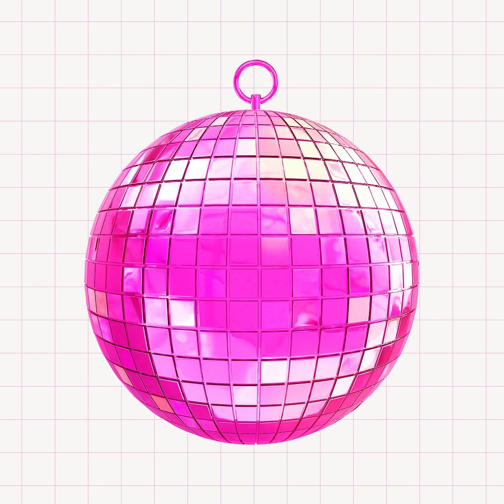 Pink mirror ball collage element, 3D rendering psd