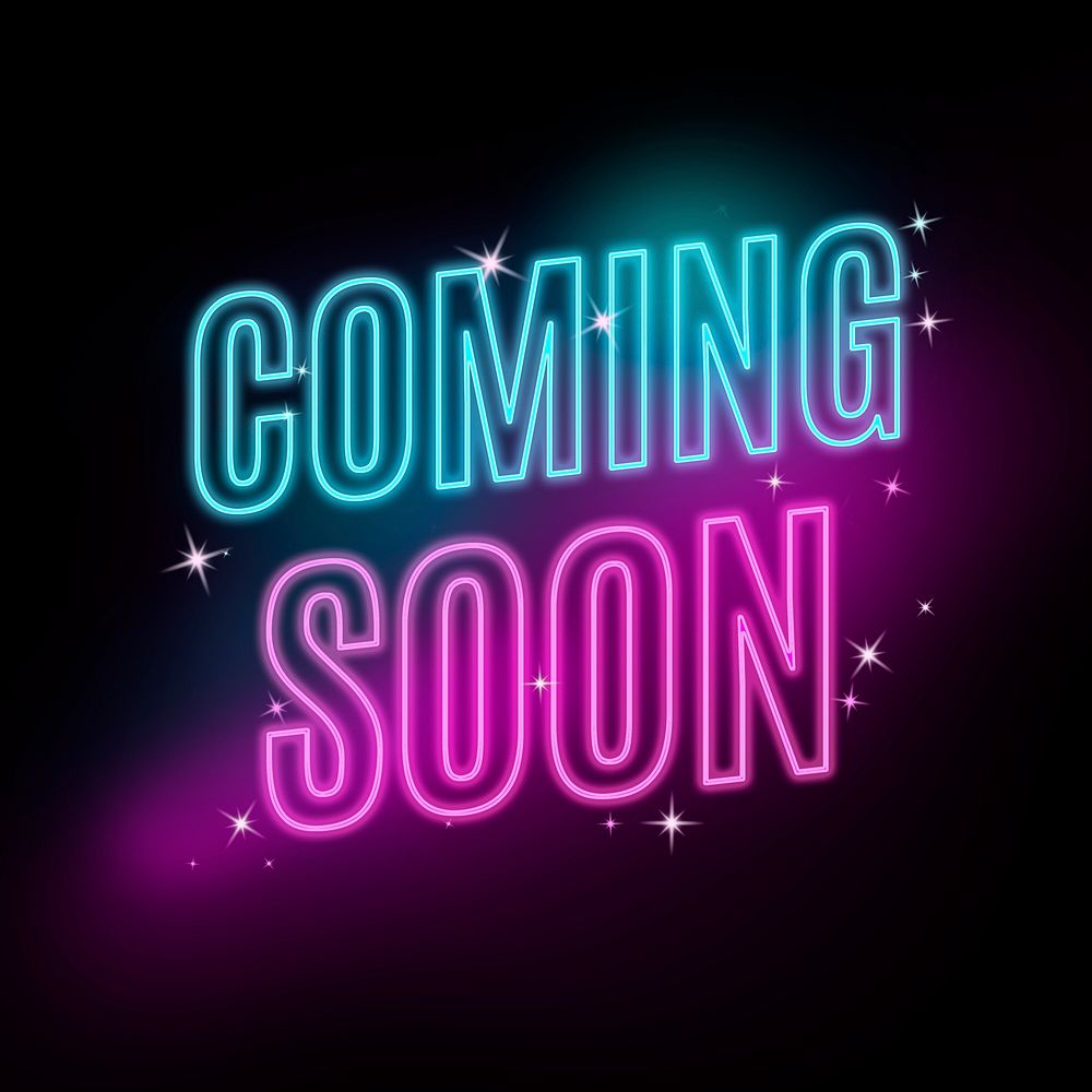 Coming soon word, neon typography psd