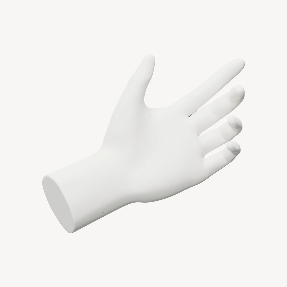 White hand collage element, 3D rendering psd