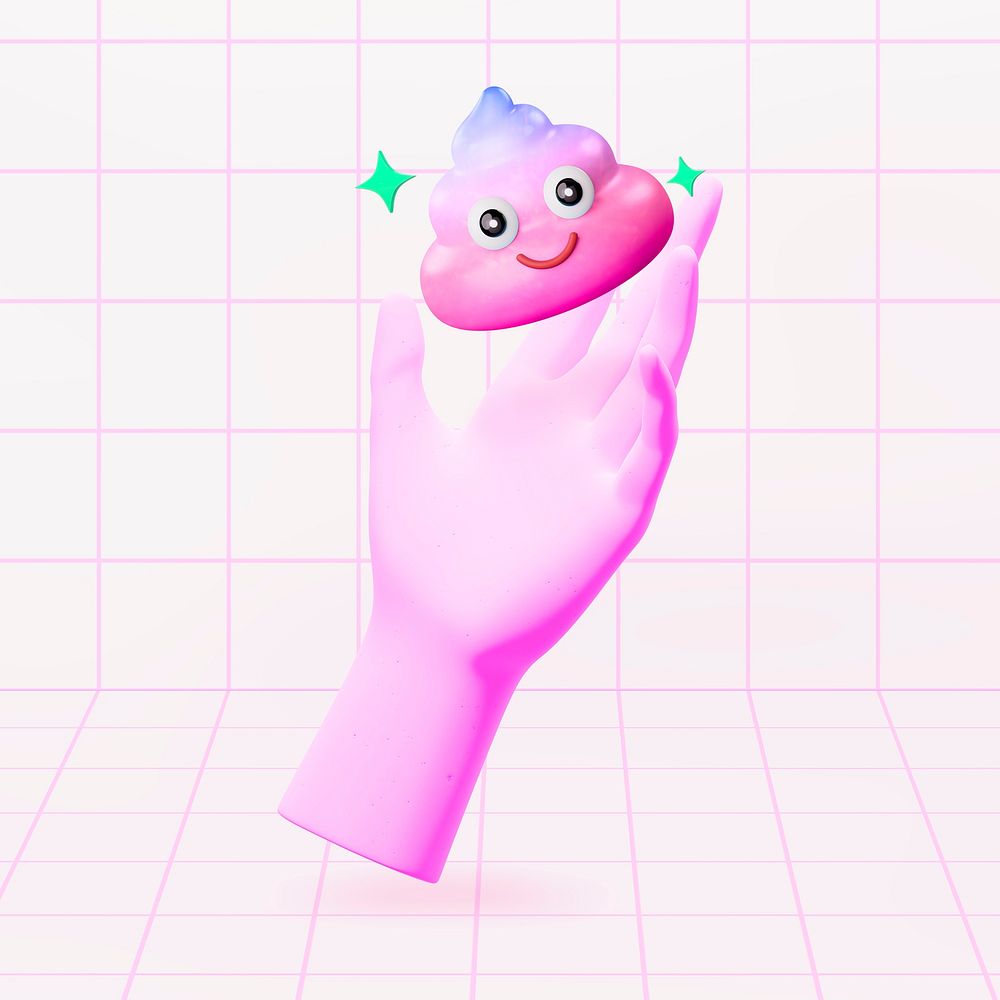 Cute hand holding poop, 3D rendering design