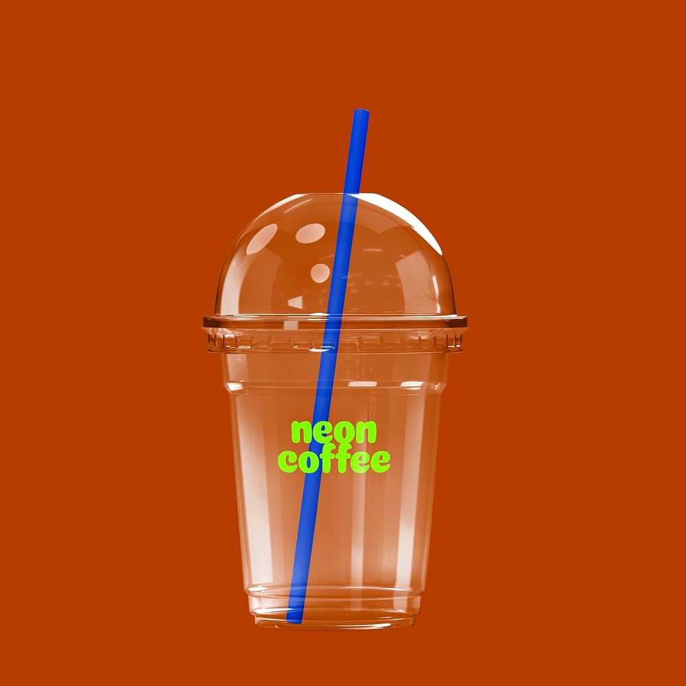 Clear plastic cup mockup, editable design psd