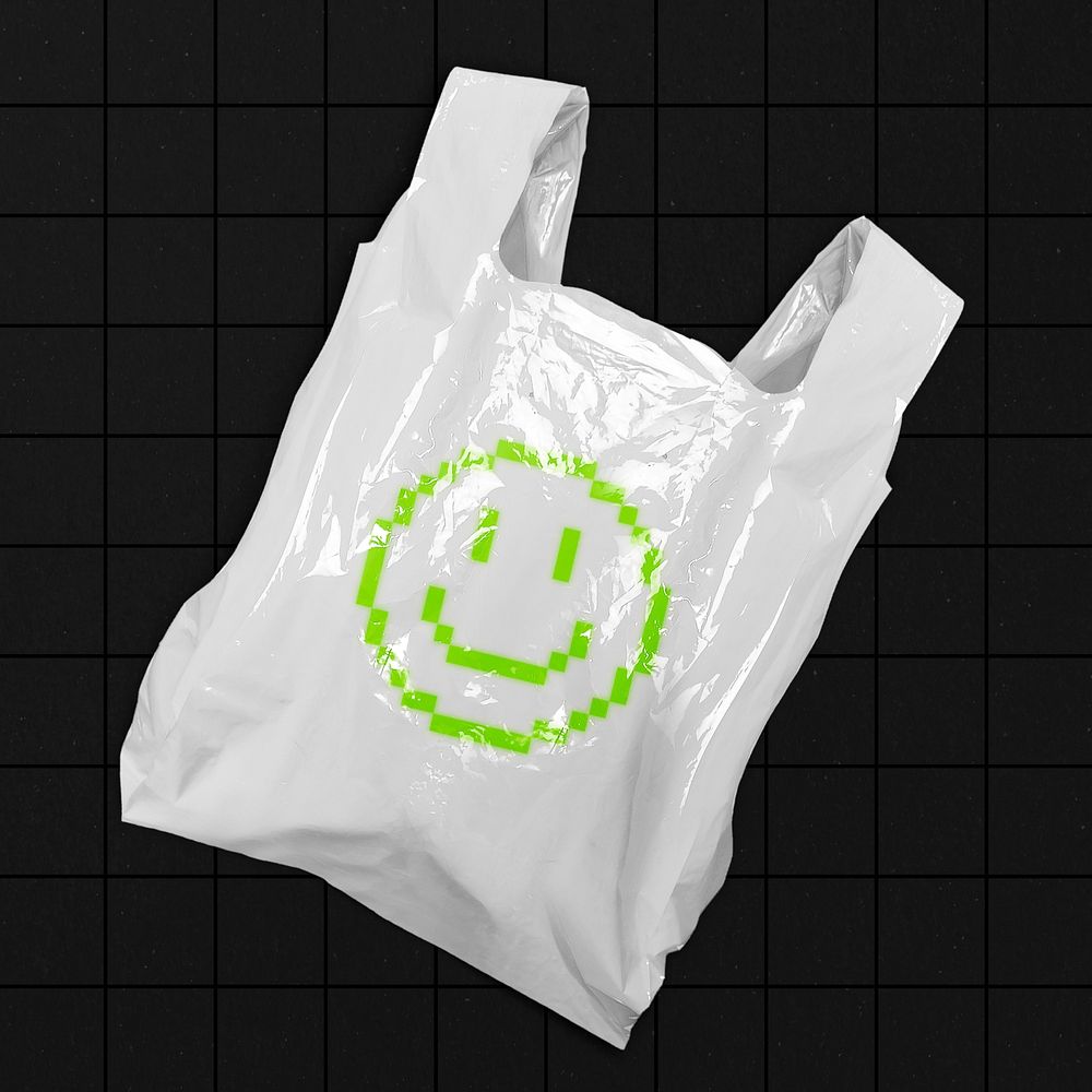 3D grocery plastic bag, smiling face  psd