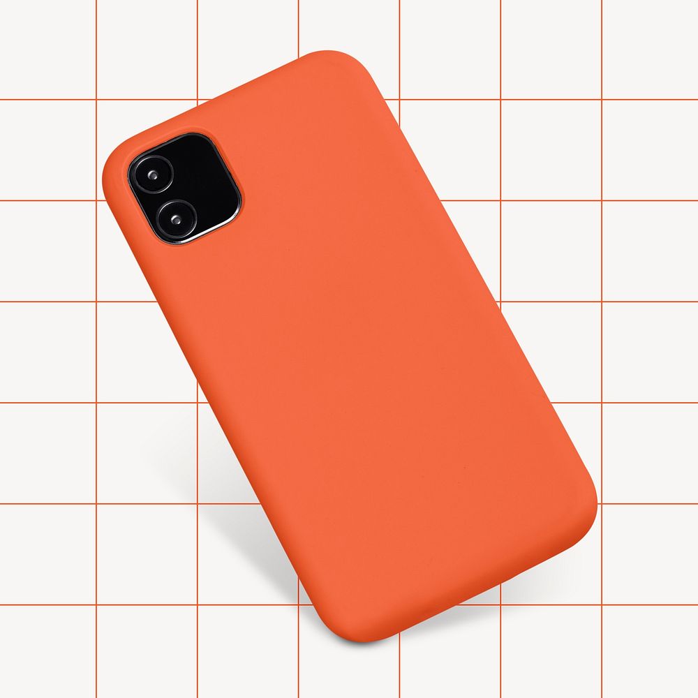 Orange iPhone case, smartphone accessory with blank space