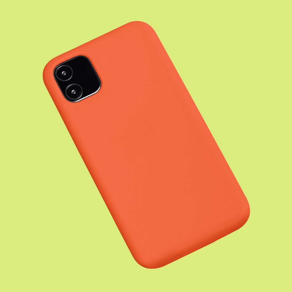 Orange iPhone case, smartphone accessory with blank space