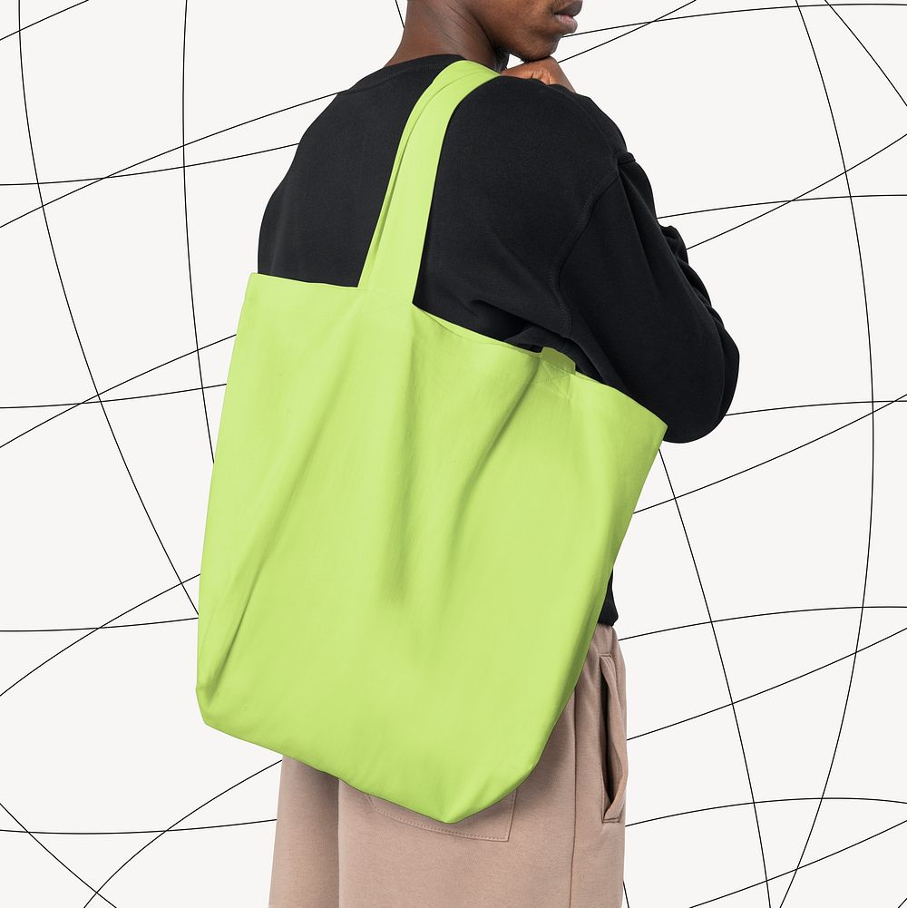 Green canvas tote bag, blank design space