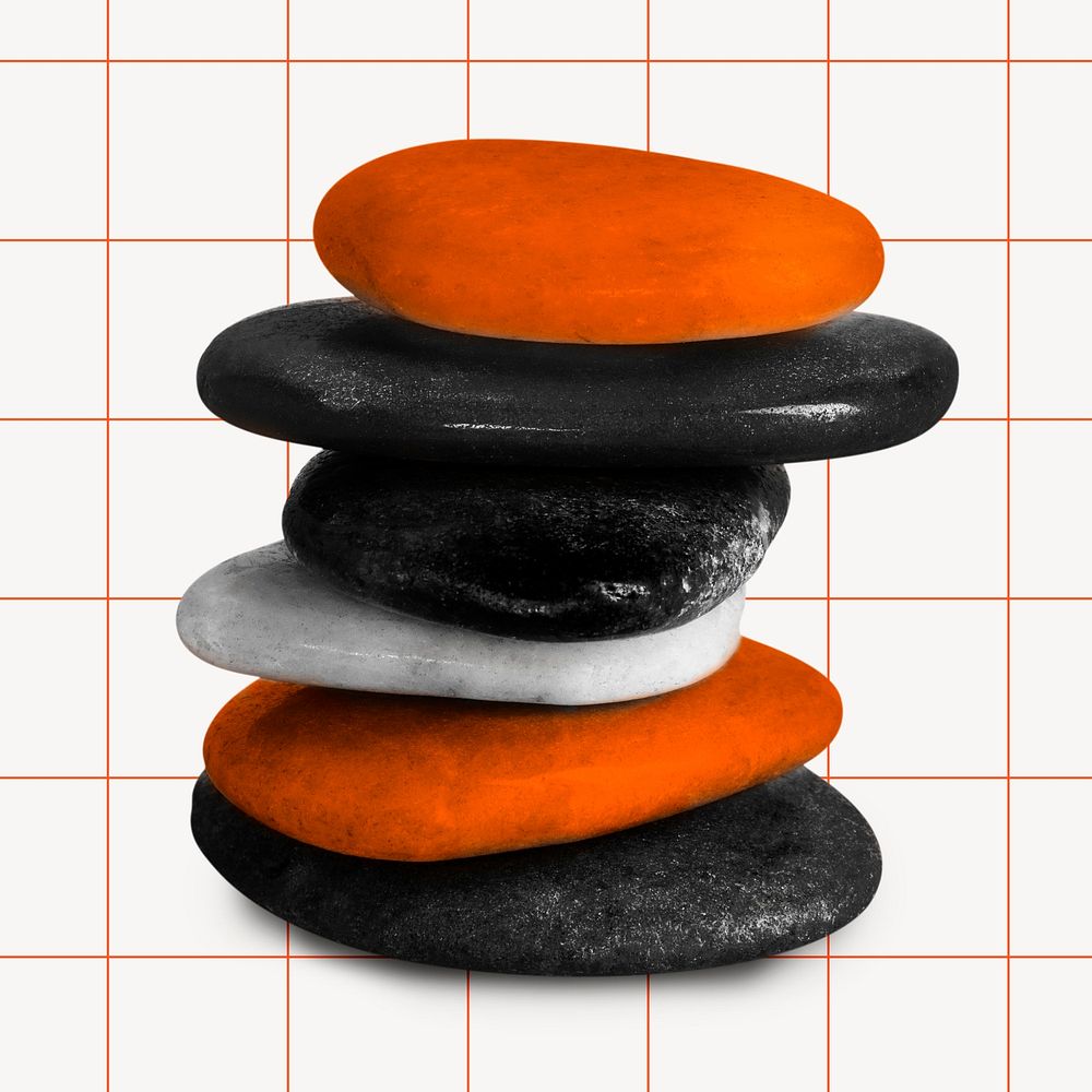 Zen stacked stones, black, orange design