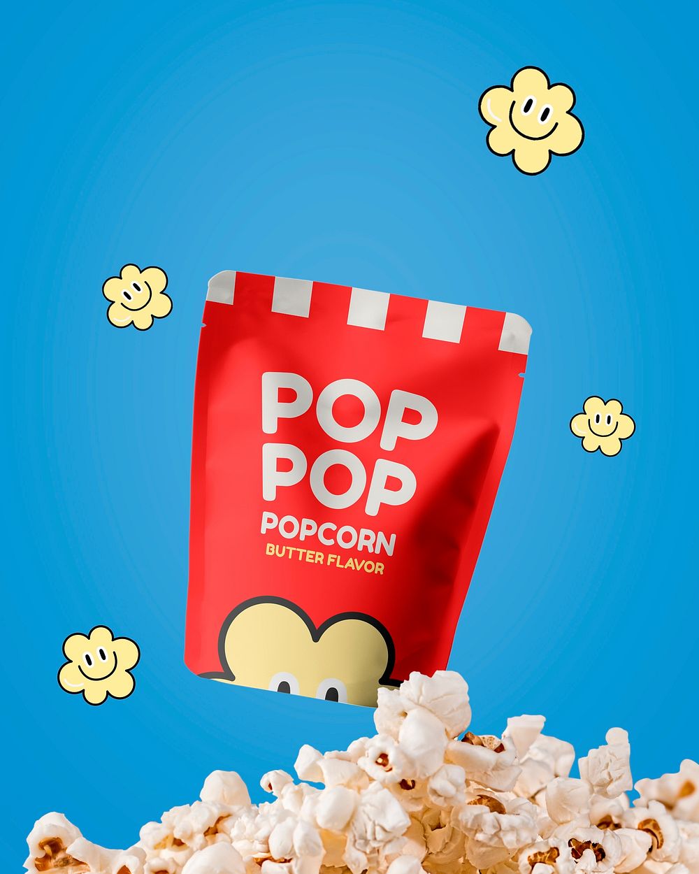 Cute popcorn sachet, food packaging design