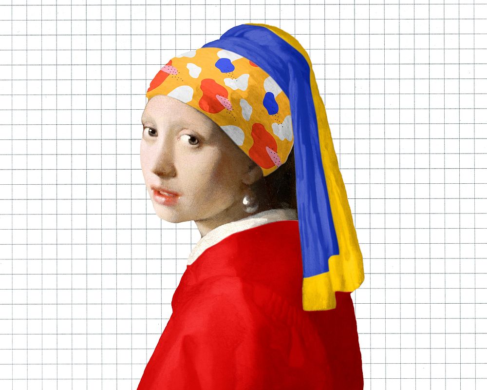 Women's shirt mockup, Girl with a Pearl Earring, famous Johannes Vermeer's artwork remixed by rawpixel. psd