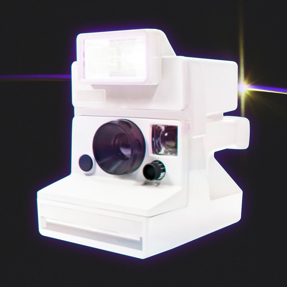 Retro instant film camera, white design psd