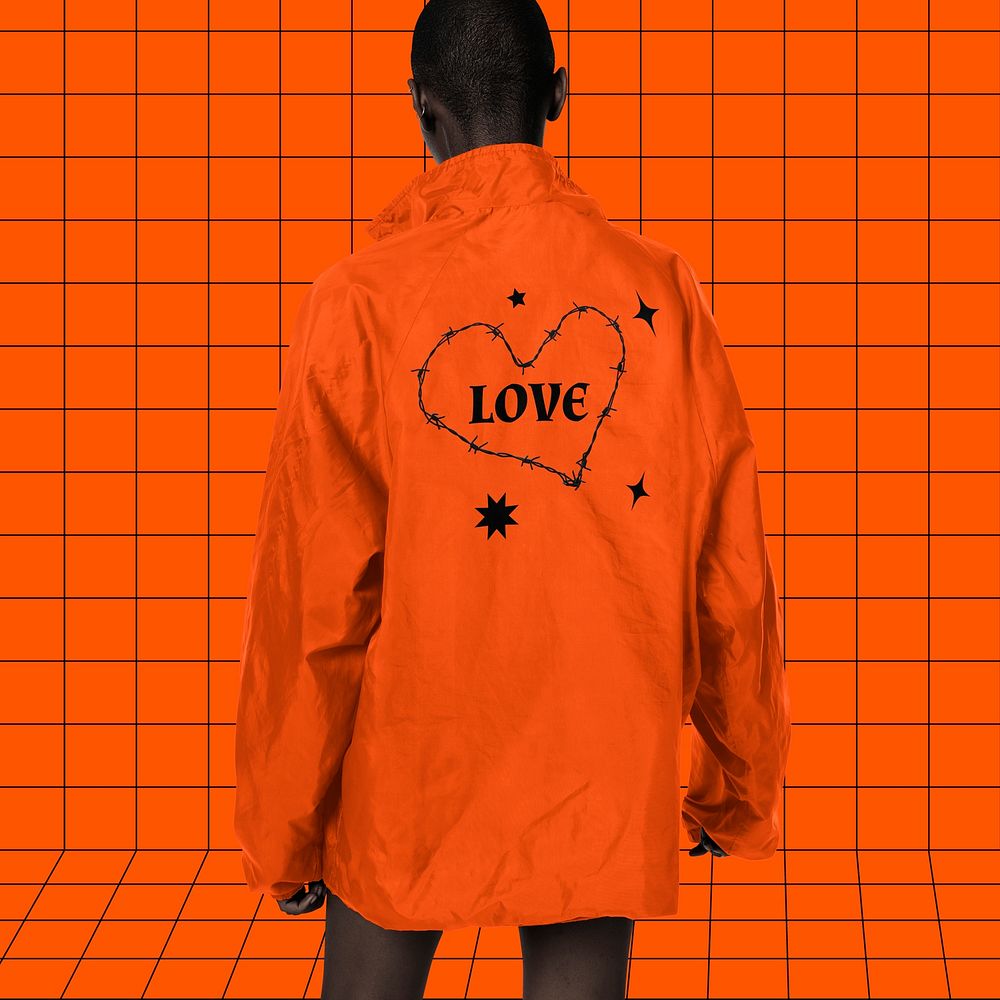 Jacket mockup, orange love outerwear design psd