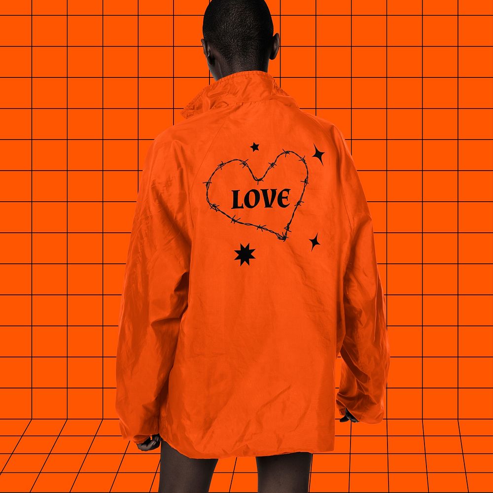 Jacket mockup, orange love outerwear design