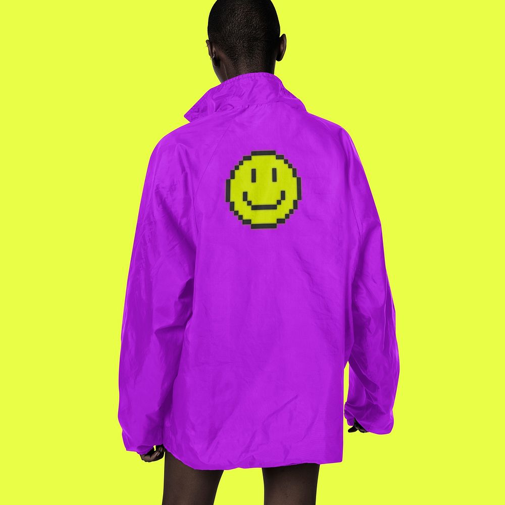 Jacket mockup, purple retro outerwear design