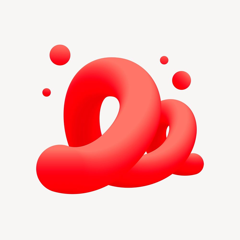 Twisted 3D abstract shape, red fluid design psd