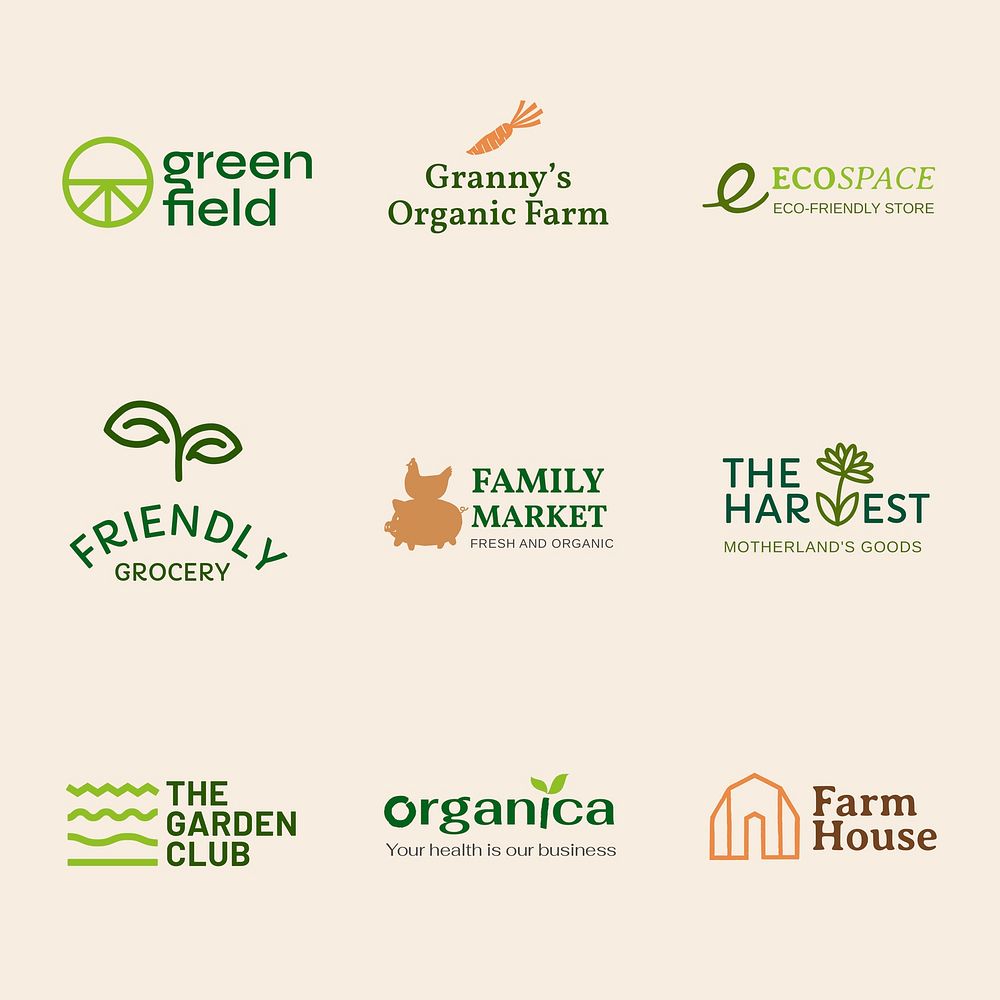 Organic food business logo template, editable design psd set