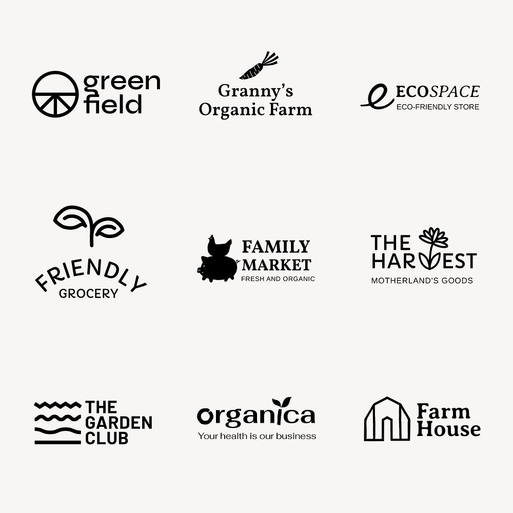 Organic food business logo template, editable design vector set