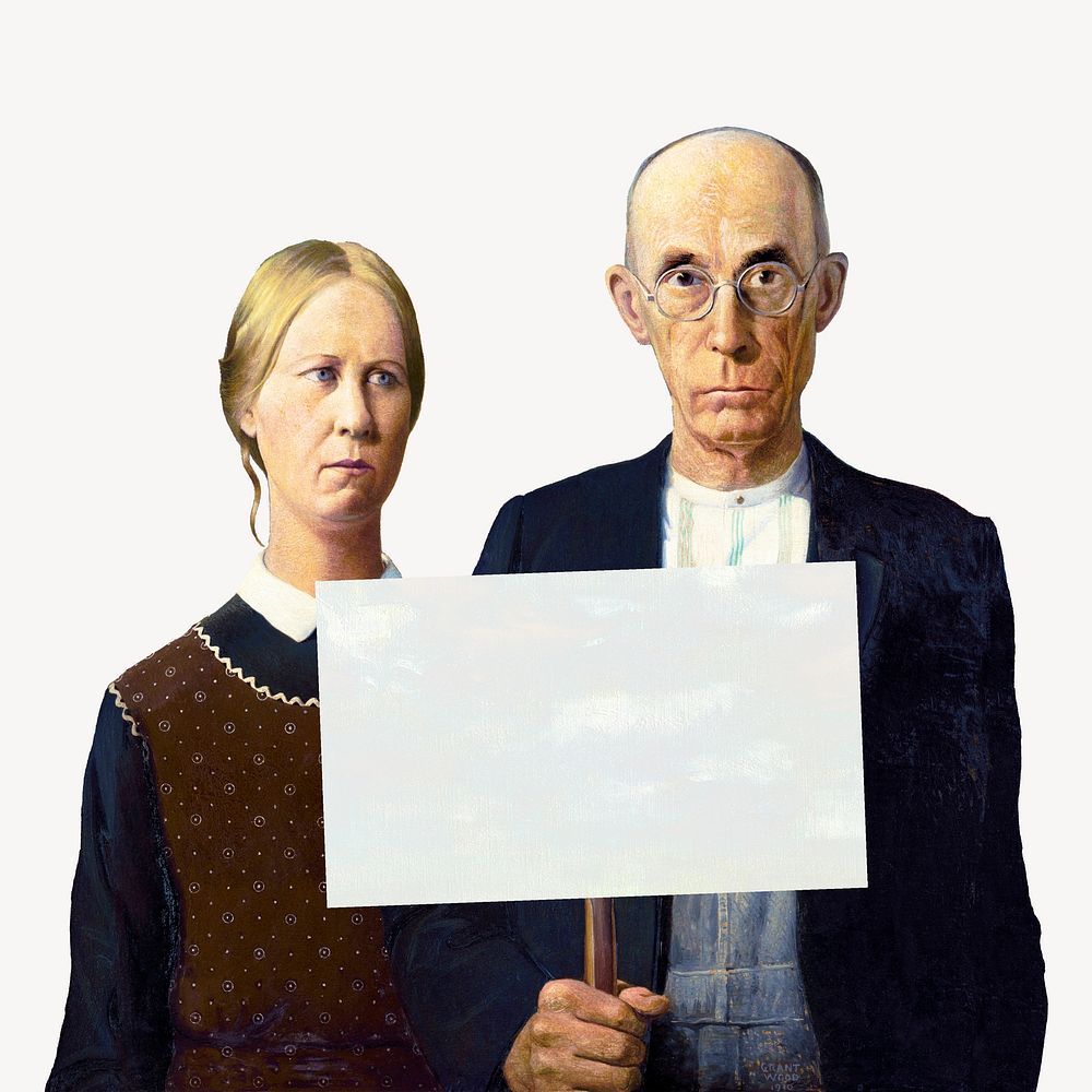 American Gothic cut out psd, Grant Wood's vintage painting, remastered by rawpixel