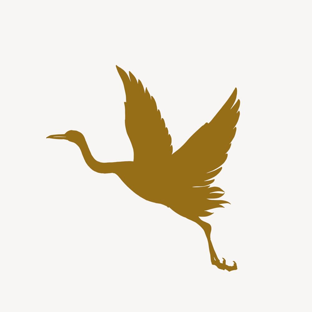 Flying crane silhouette, animal illustration psd