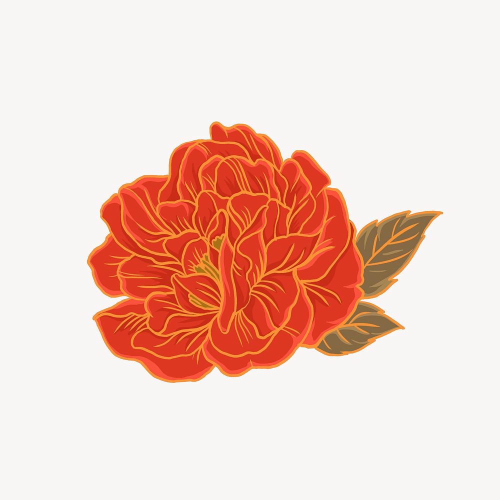 Vintage red peony, aesthetic Japanese flower psd