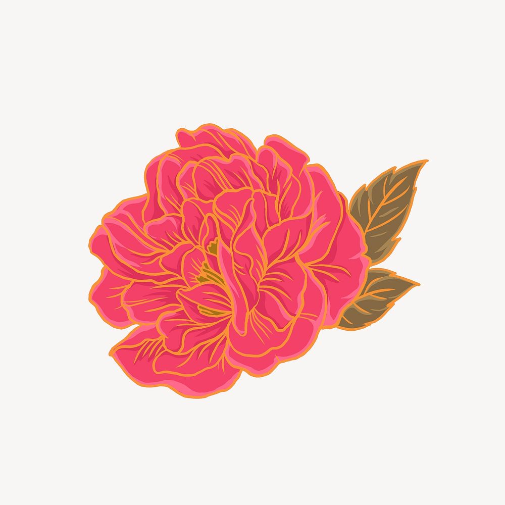 Aesthetic pink peony, vintage Japanese flower psd