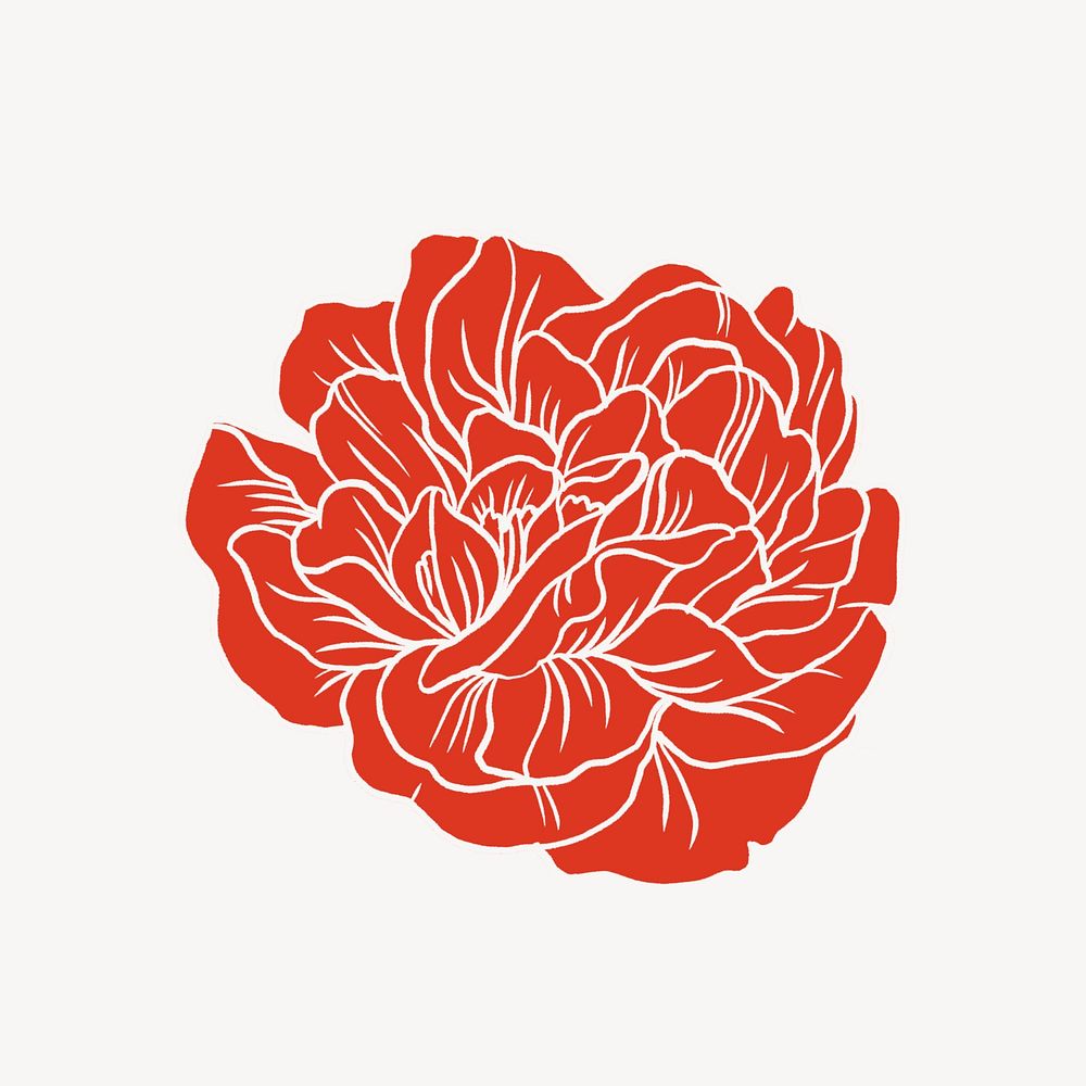 Vintage red peony, aesthetic Japanese flower psd
