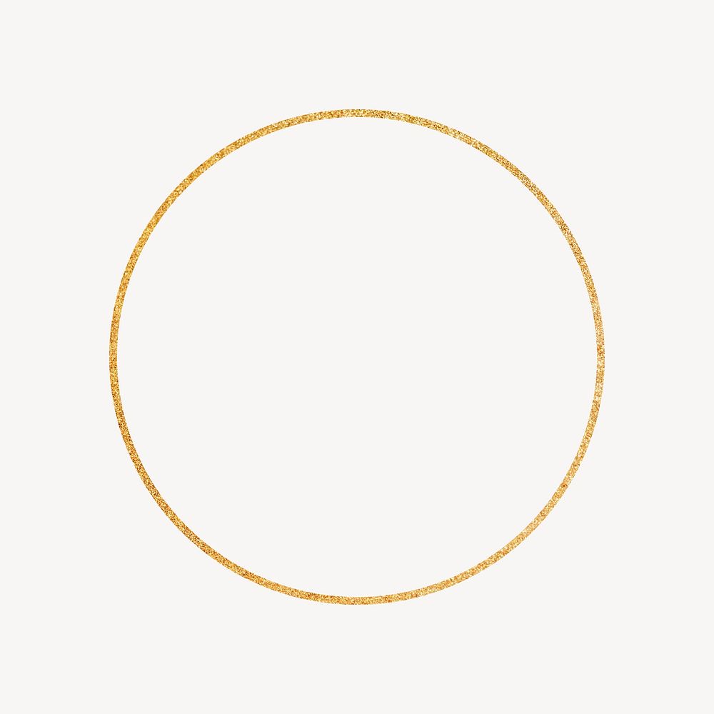 Gold glittery circle frame, line art design psd