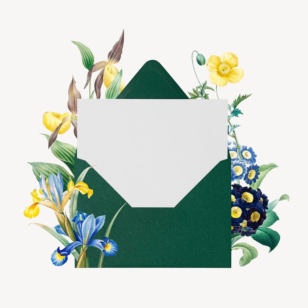 Flower envelope, botanical illustration collage element