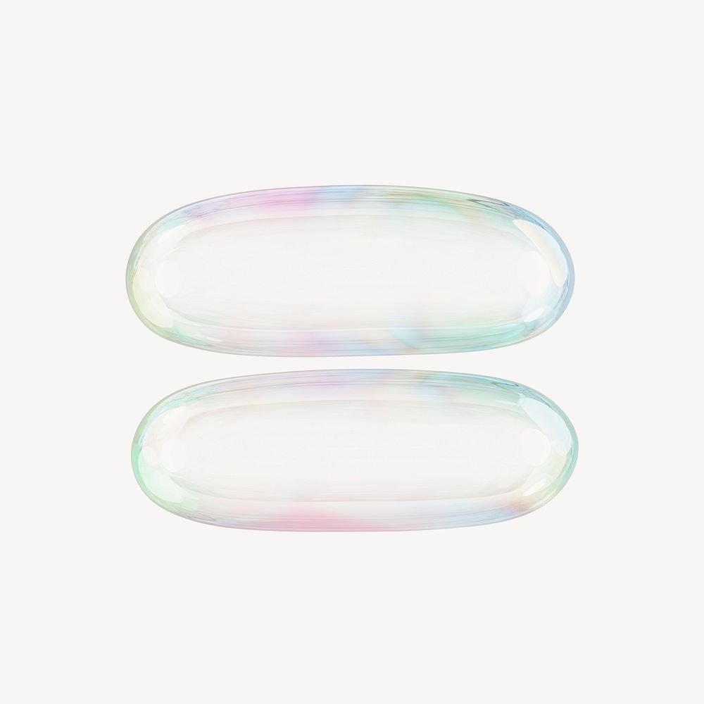 Equals sign symbol, 3D transparent holographic bubble