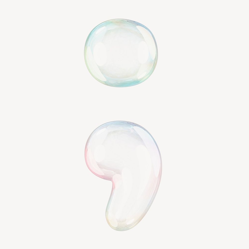Semicolon symbol, 3D transparent holographic bubble