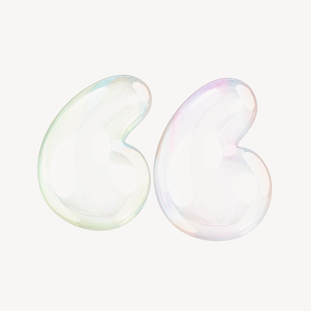 Quotation mark, 3D transparent holographic bubble