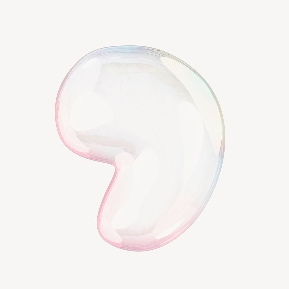 Apostrophe mark, 3D transparent holographic bubble