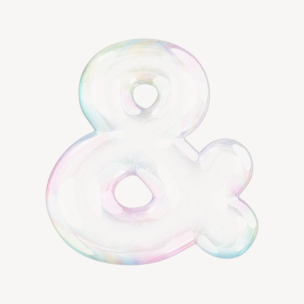 Ampersand sign, 3D transparent holographic bubble