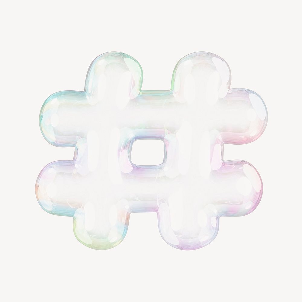 Hashtag symbol, 3D transparent holographic bubble
