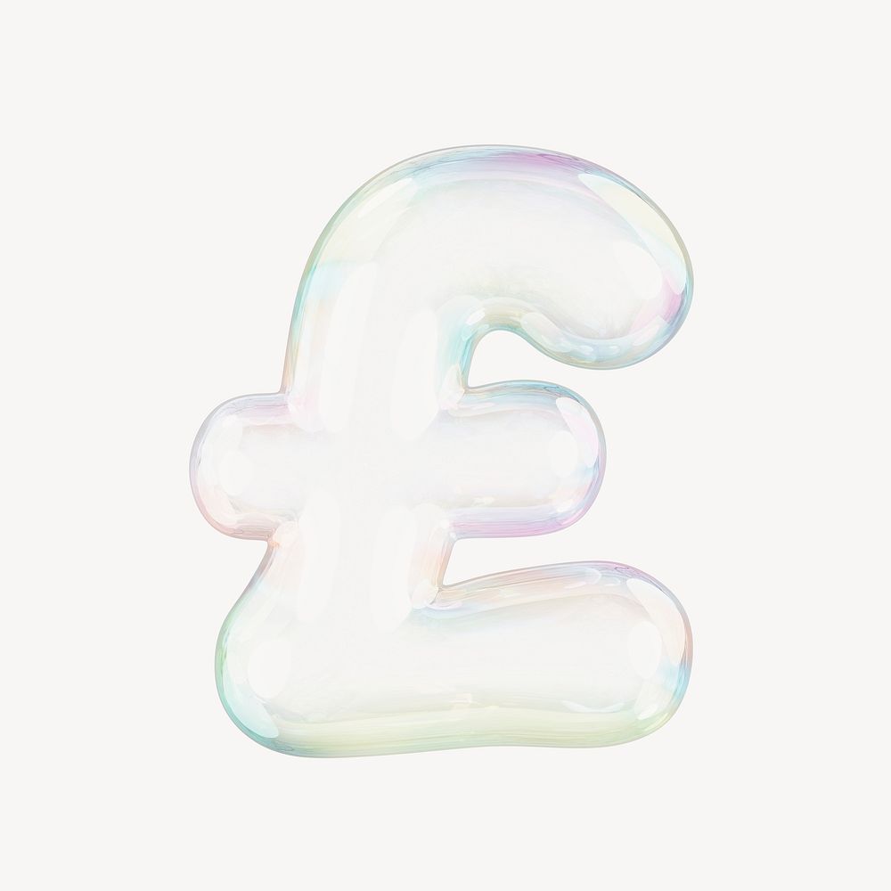 British pound sign, 3D transparent holographic bubble