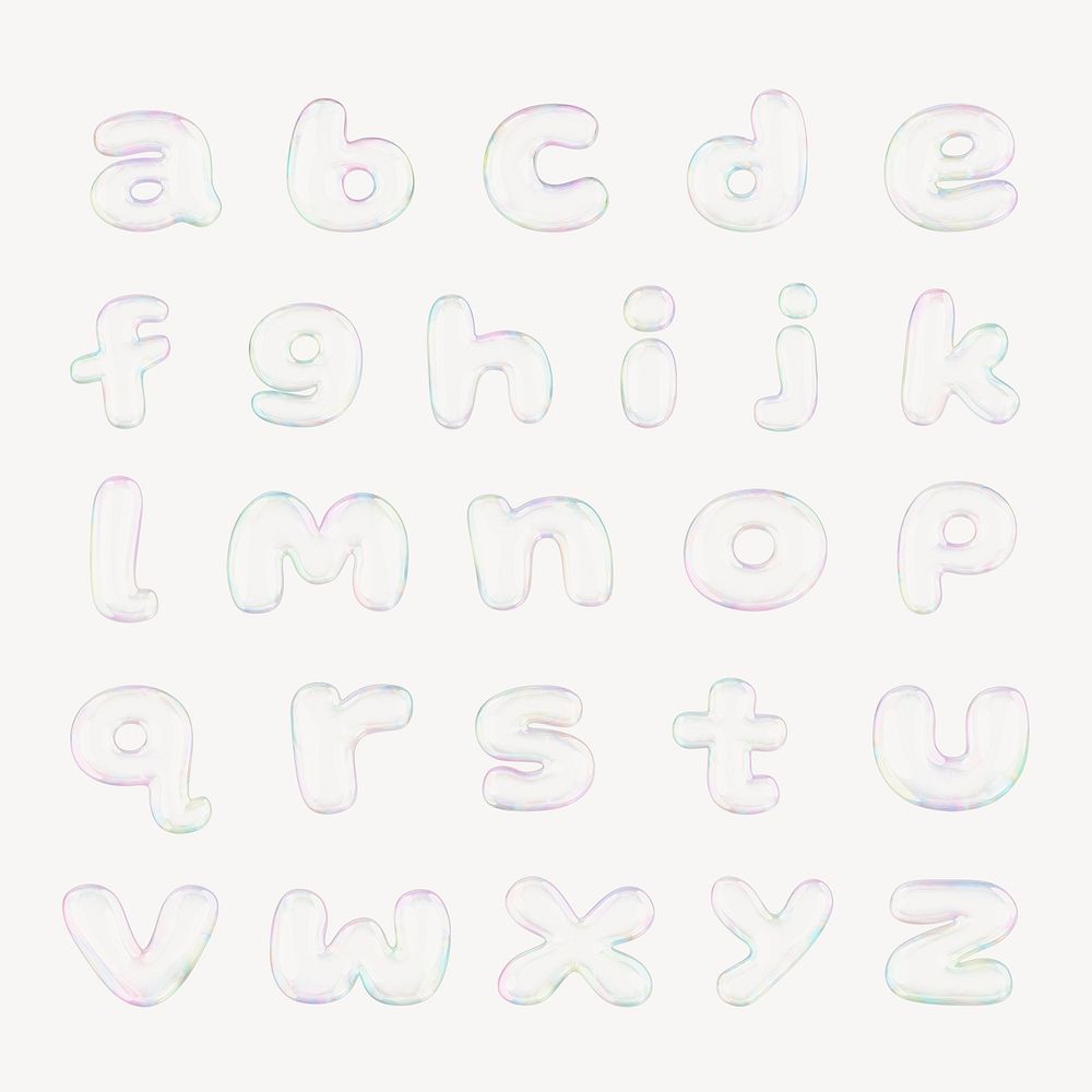 A-z letters, 3D transparent holographic bubble set