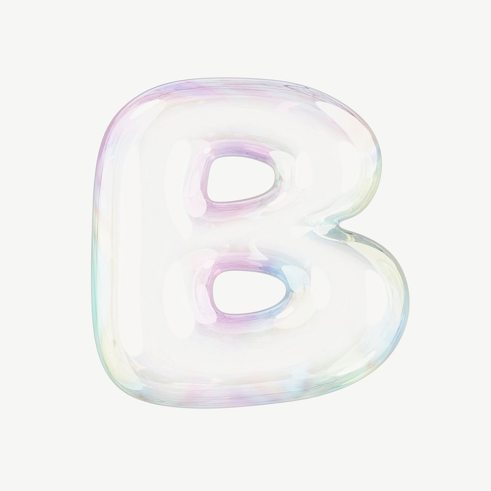B letter, 3D transparent holographic bubble