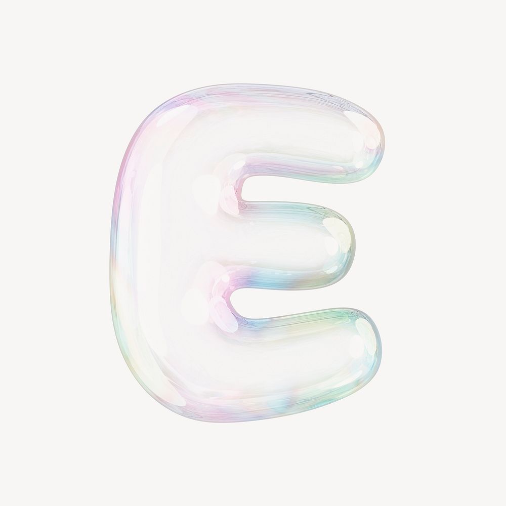 E letter, 3D transparent holographic bubble