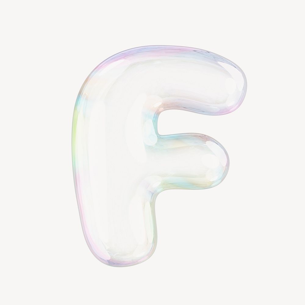 F letter, 3D transparent holographic bubble