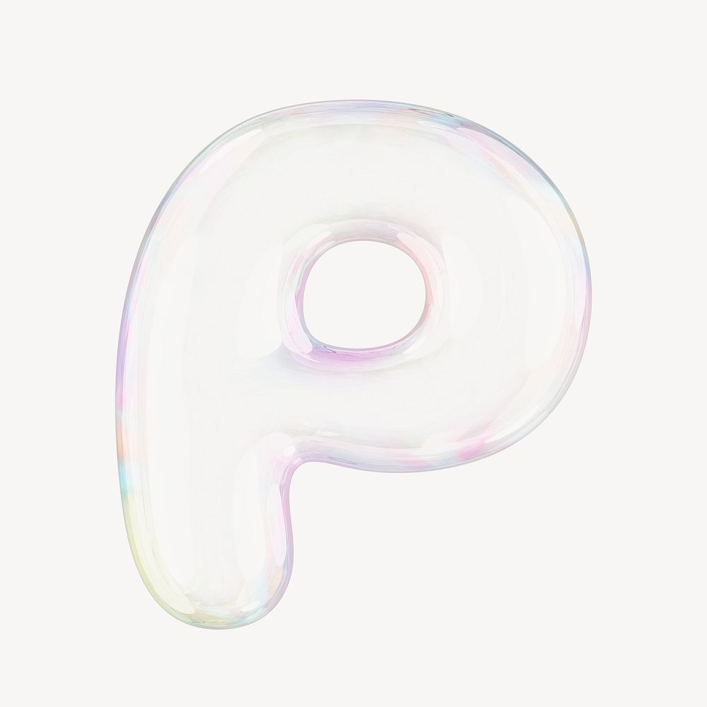 P letter, 3D transparent holographic bubble