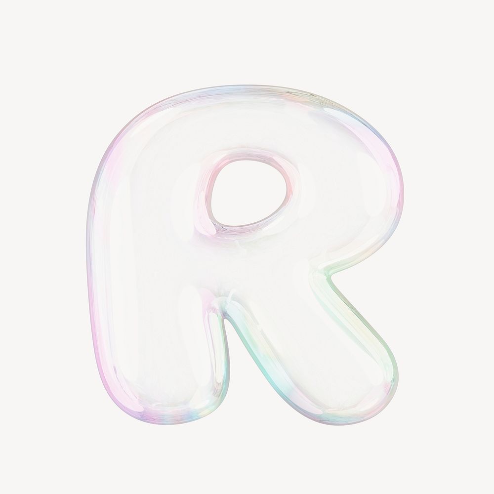 R letter, 3D transparent holographic bubble