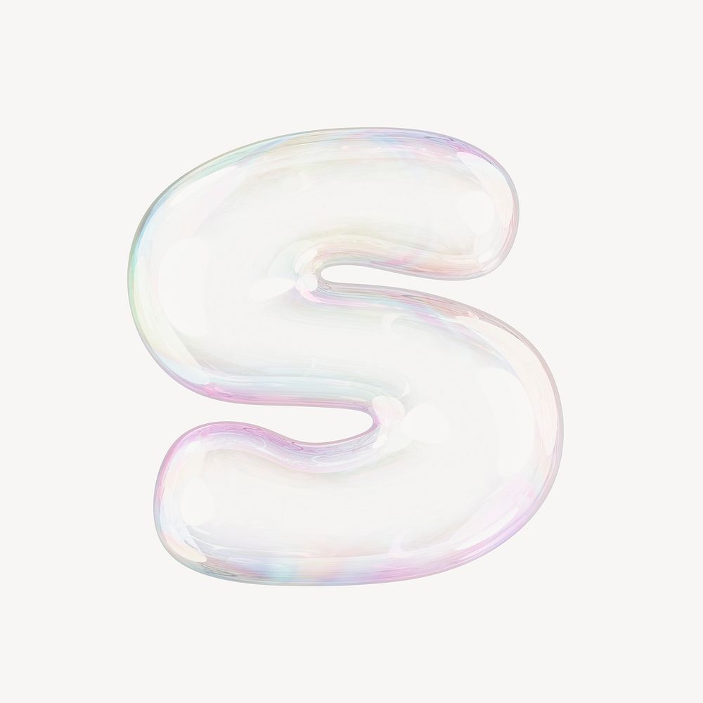S letter, 3D transparent holographic bubble
