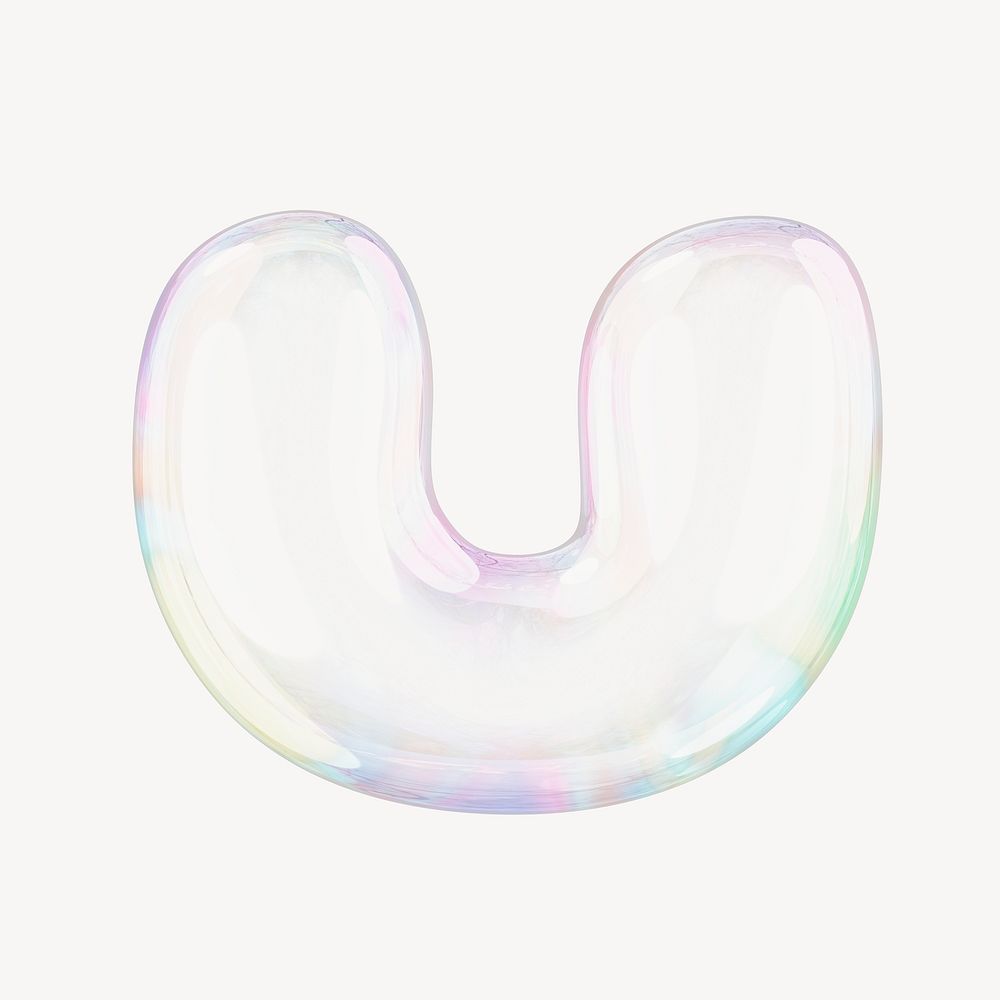 U letter, 3D transparent holographic bubble