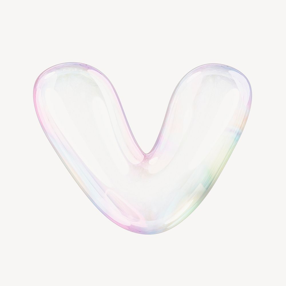 V letter, 3D transparent holographic bubble